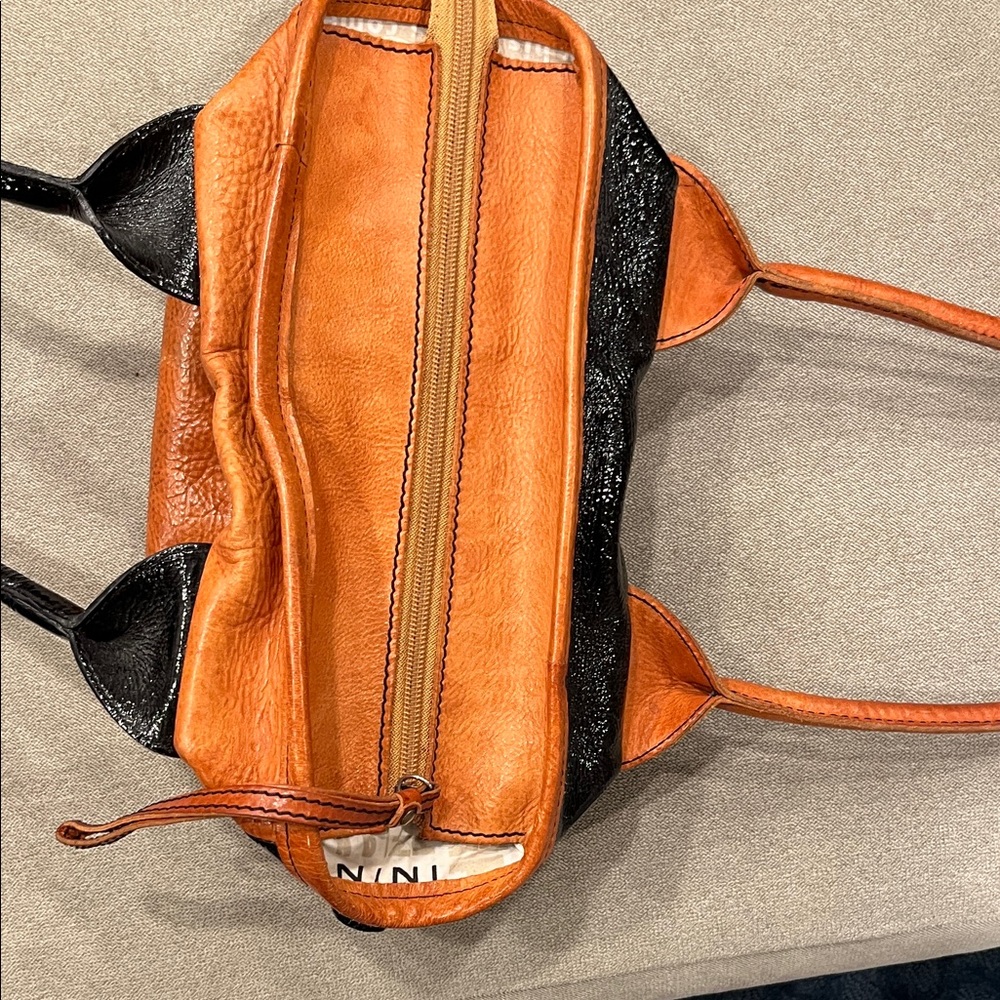 Nannini Dual-Tone Orange/camel and Black patent Shoulder Bag - Picture 8 of 10